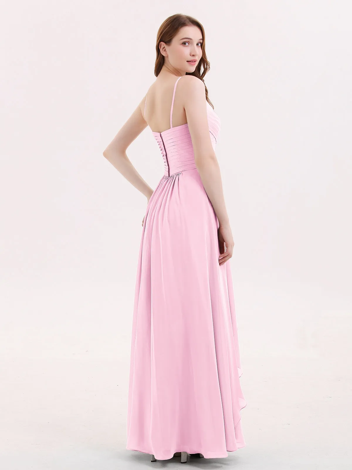 Chiffon Bridesmaid Dresses with Cascade Skirt-Candy Pink Plus Size