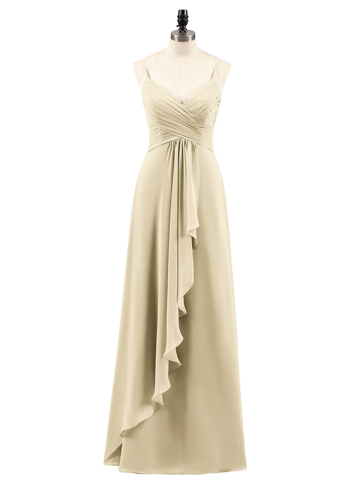 Chiffon Bridesmaid Dresses with Cascade Skirt-Champagne