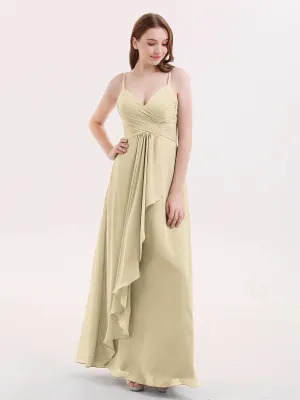 Chiffon Bridesmaid Dresses with Cascade Skirt-Champagne