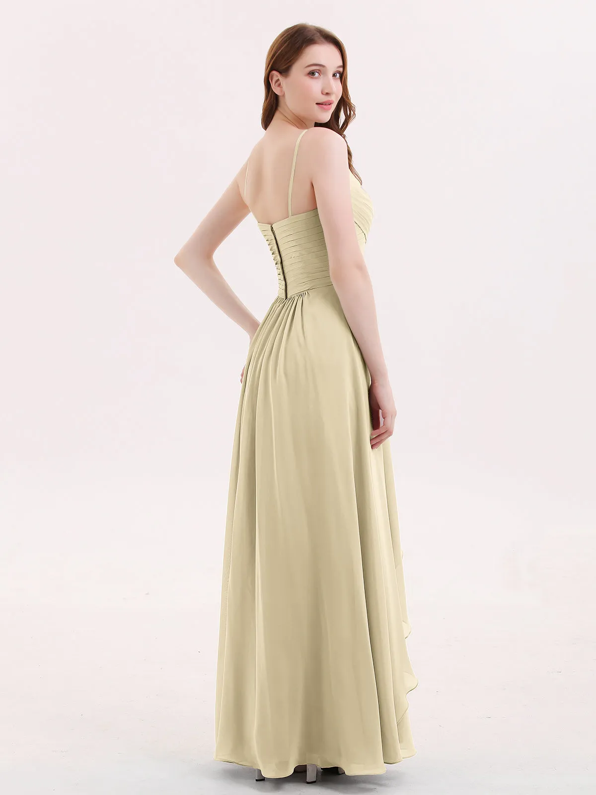 Chiffon Bridesmaid Dresses with Cascade Skirt-Champagne