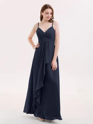 Chiffon Bridesmaid Dresses with Cascade Skirt-Dark Navy