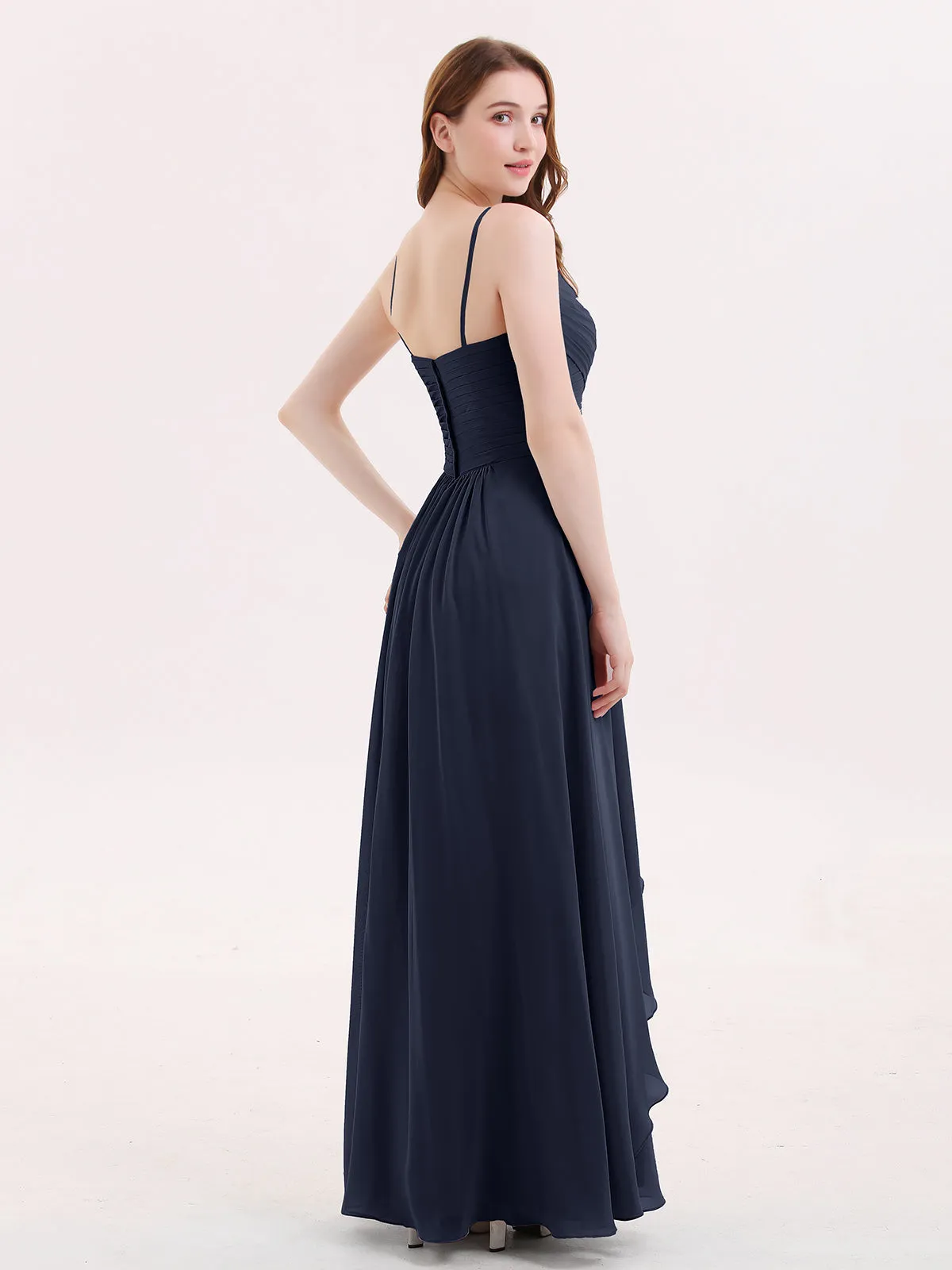 Chiffon Bridesmaid Dresses with Cascade Skirt-Dark Navy