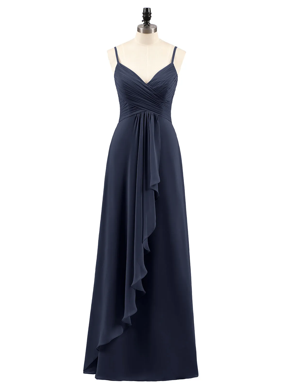 Chiffon Bridesmaid Dresses with Cascade Skirt-Dark Navy