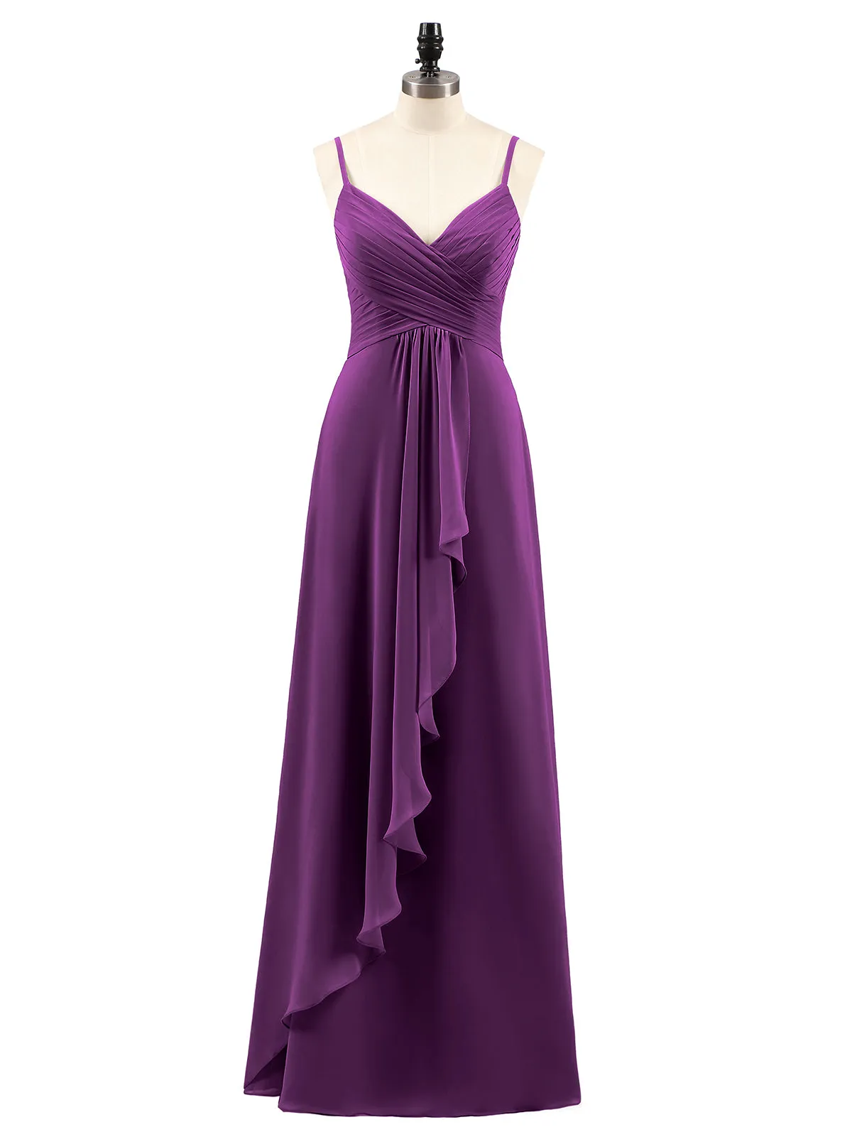 Chiffon Bridesmaid Dresses with Cascade Skirt-Grape