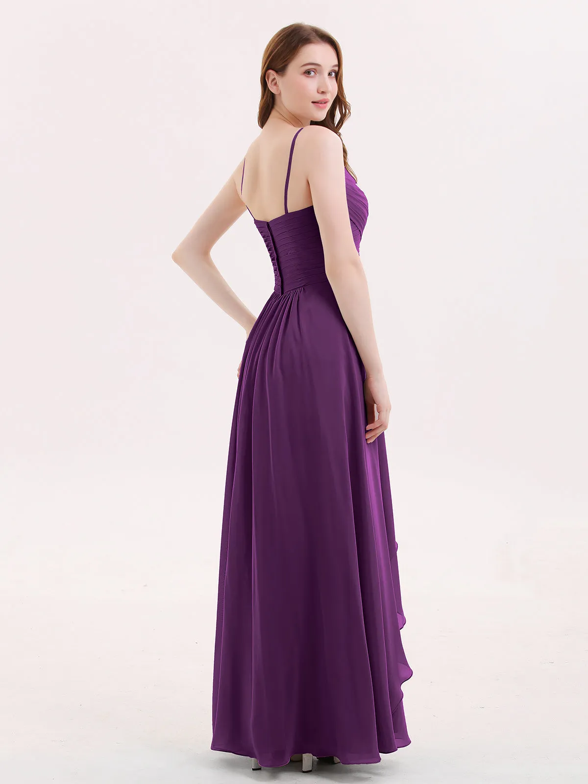 Chiffon Bridesmaid Dresses with Cascade Skirt-Grape