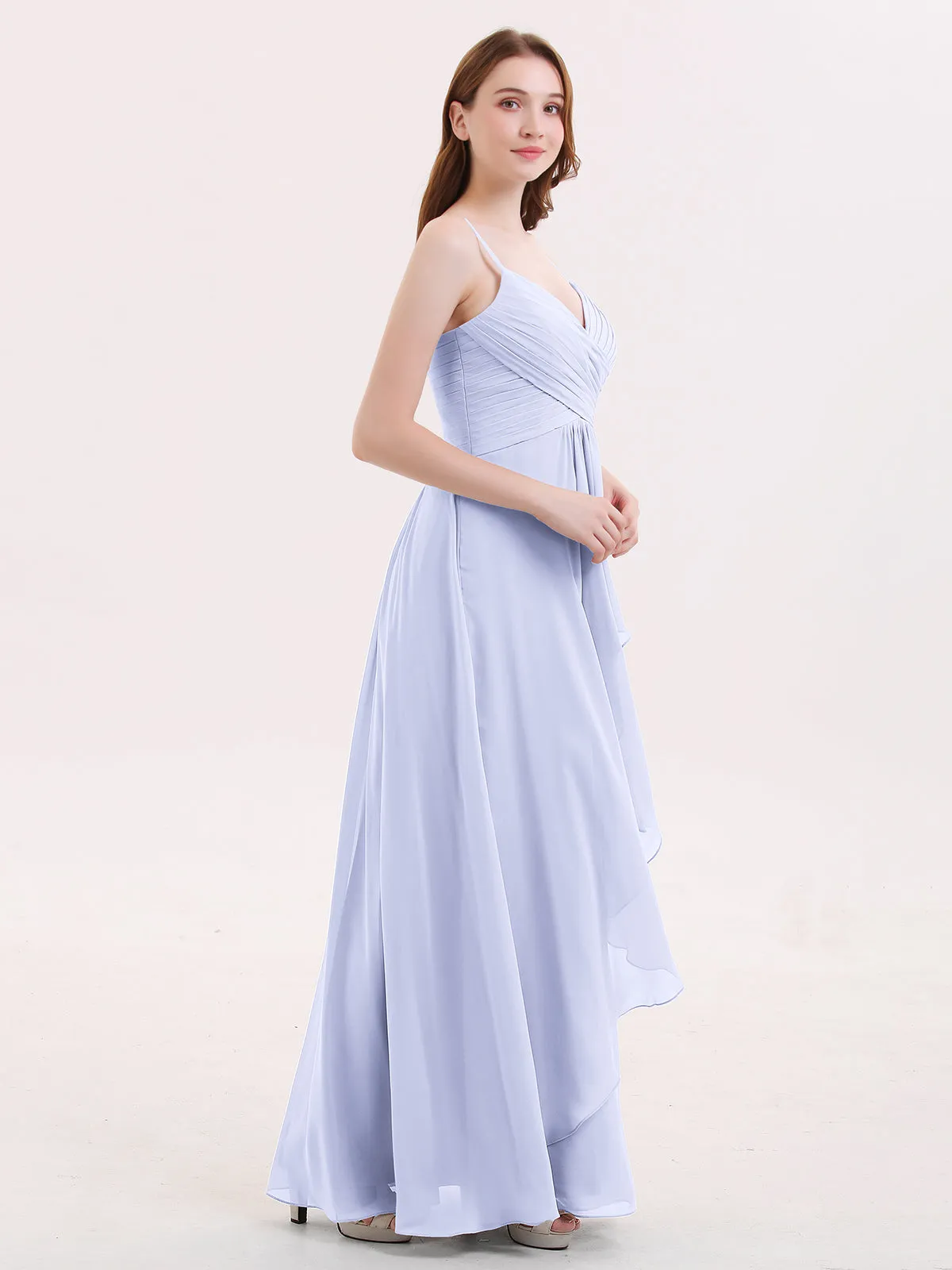 Chiffon Bridesmaid Dresses with Cascade Skirt-Lavender Plus Size