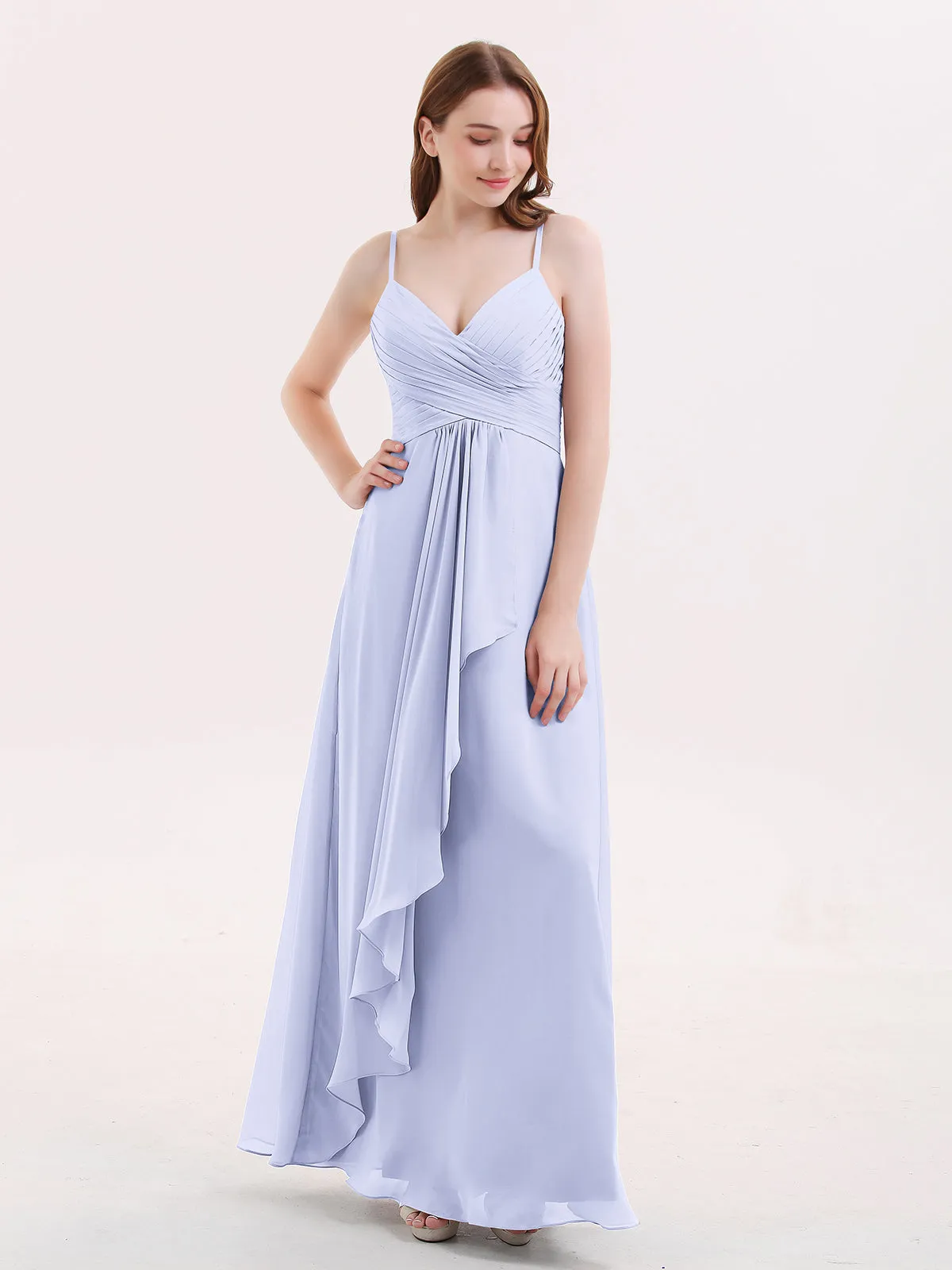 Chiffon Bridesmaid Dresses with Cascade Skirt-Lavender Plus Size