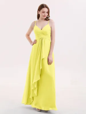 Chiffon Bridesmaid Dresses with Cascade Skirt-Lemon