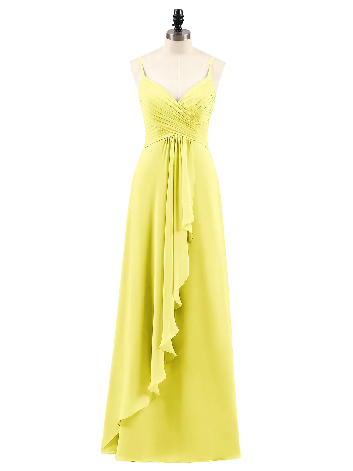 Chiffon Bridesmaid Dresses with Cascade Skirt-Lemon