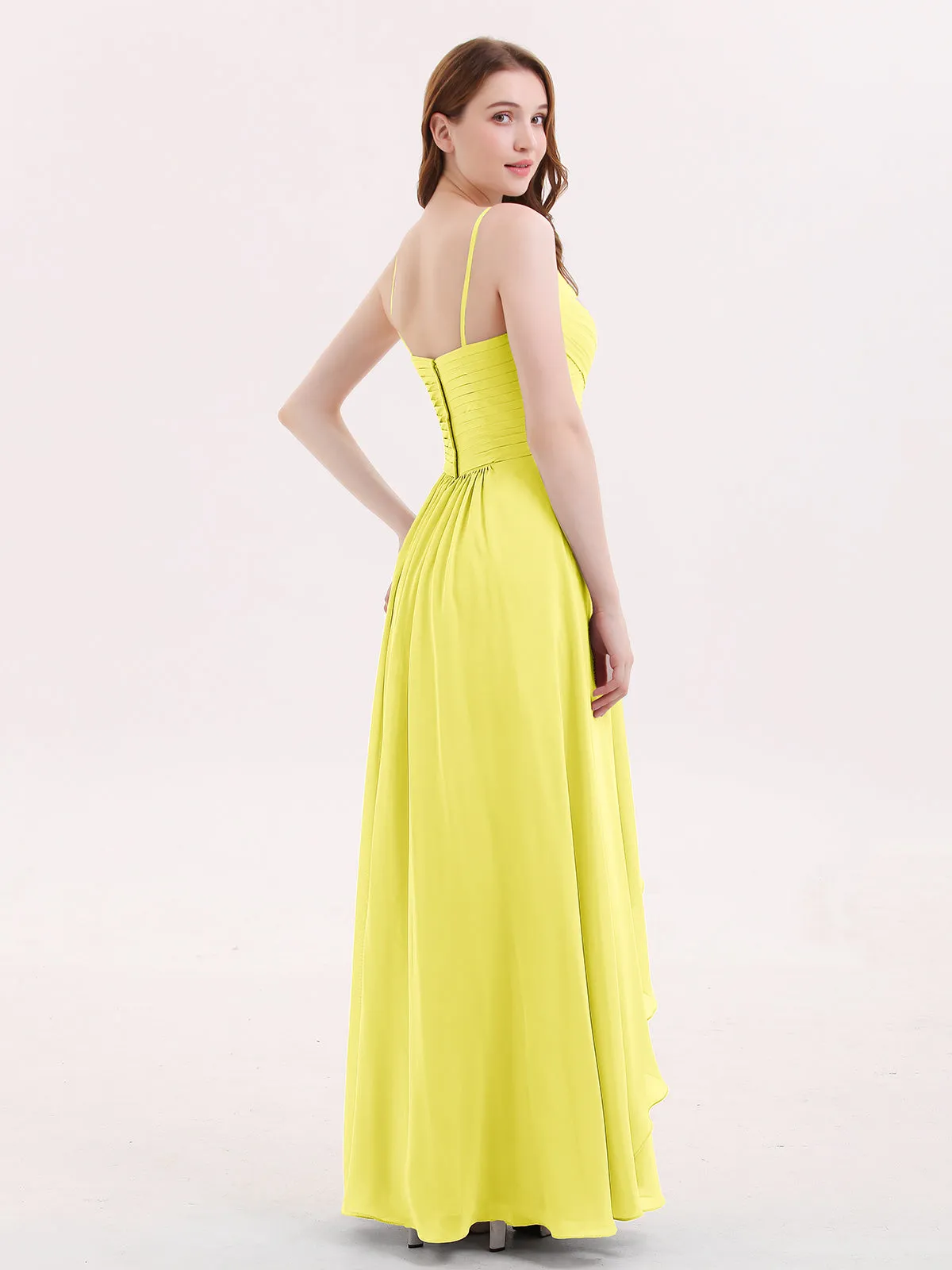 Chiffon Bridesmaid Dresses with Cascade Skirt-Lemon