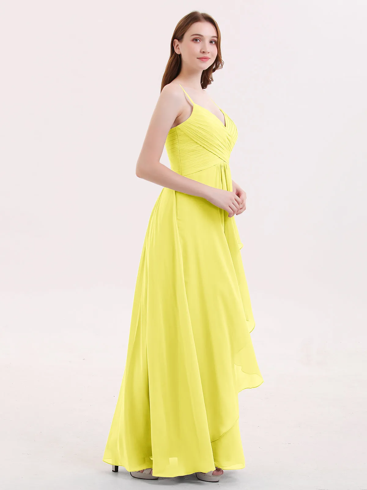 Chiffon Bridesmaid Dresses with Cascade Skirt-Lemon