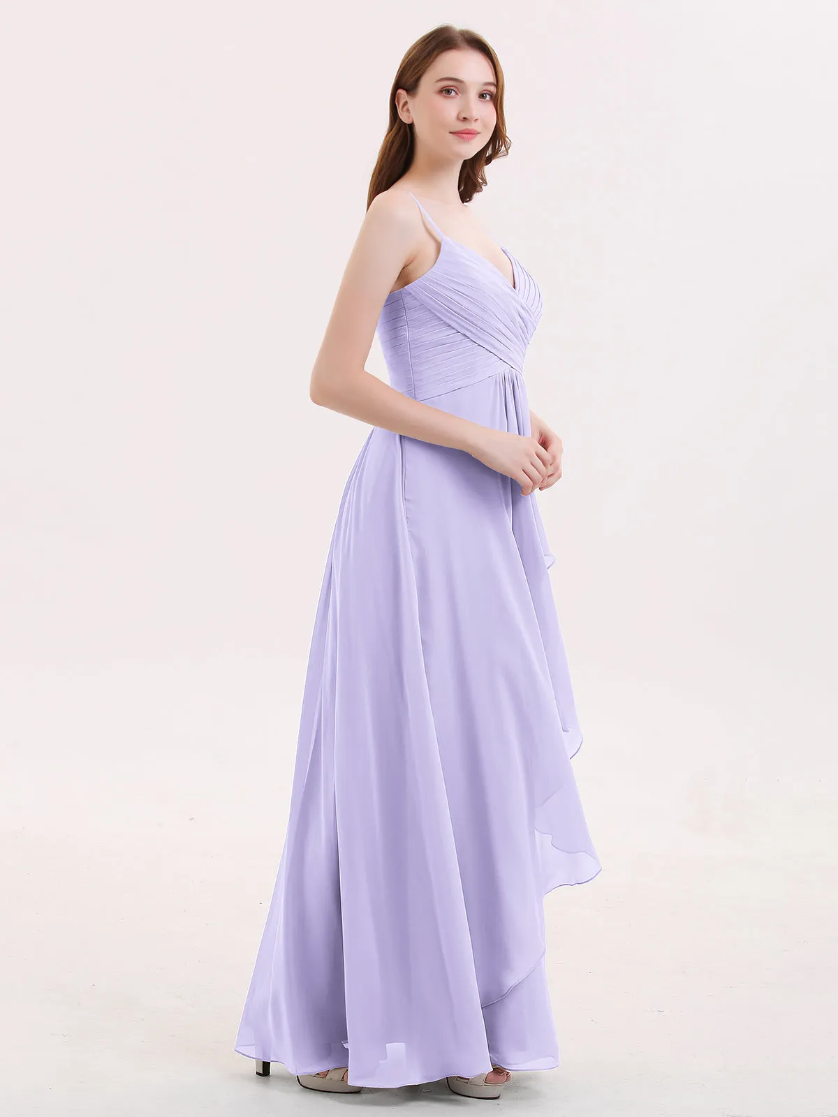 Chiffon Bridesmaid Dresses with Cascade Skirt-Lilac Plus Size