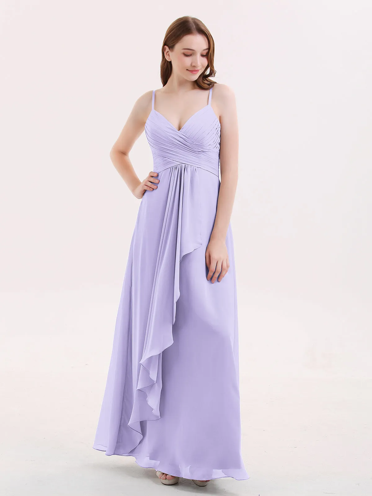 Chiffon Bridesmaid Dresses with Cascade Skirt-Lilac Plus Size