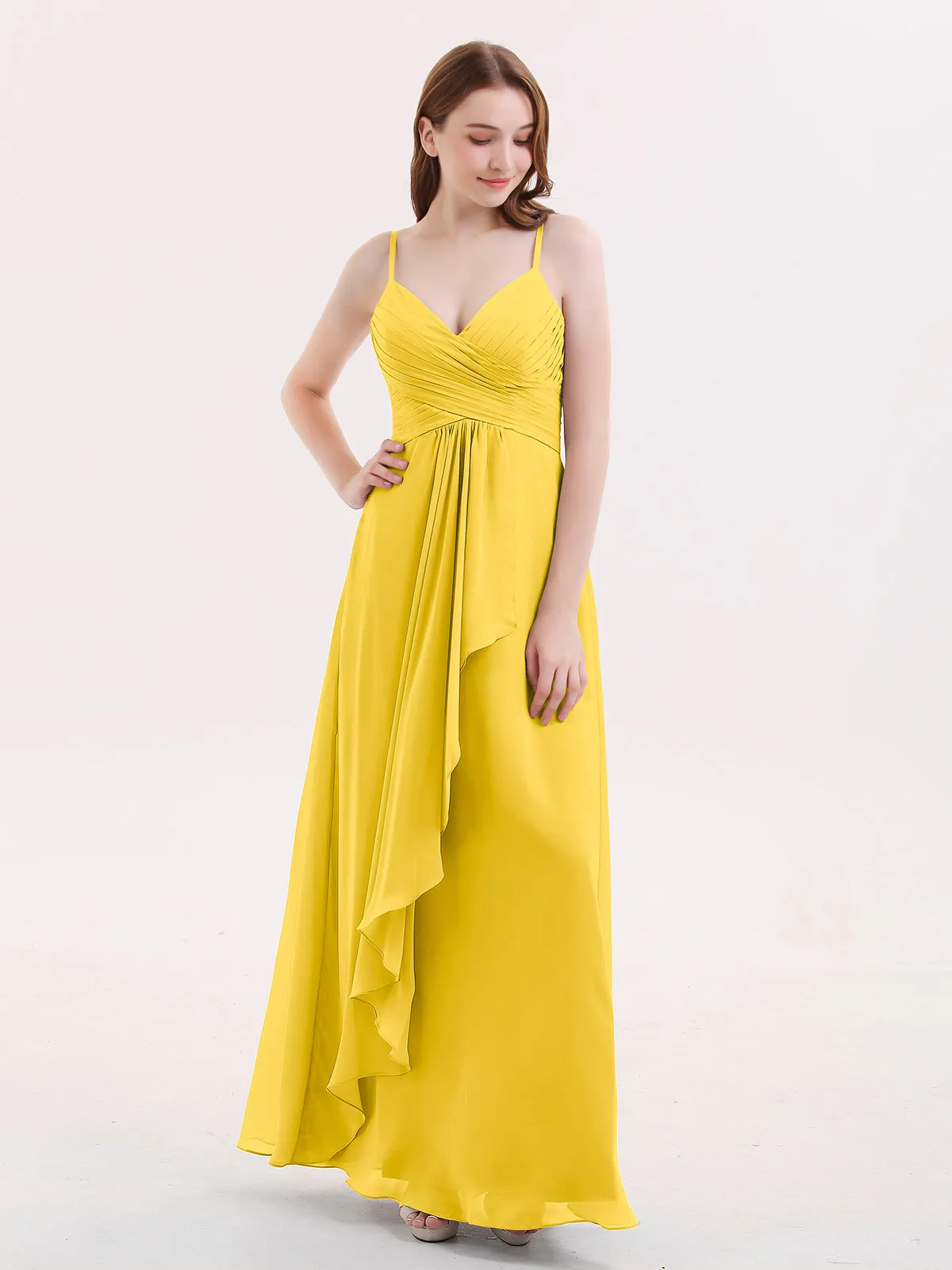 Chiffon Bridesmaid Dresses with Cascade Skirt-Marigold Plus Size