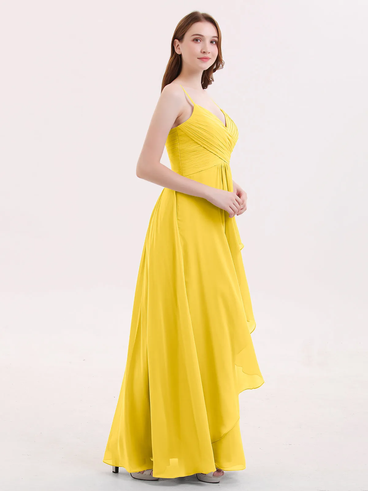 Chiffon Bridesmaid Dresses with Cascade Skirt-Marigold Plus Size