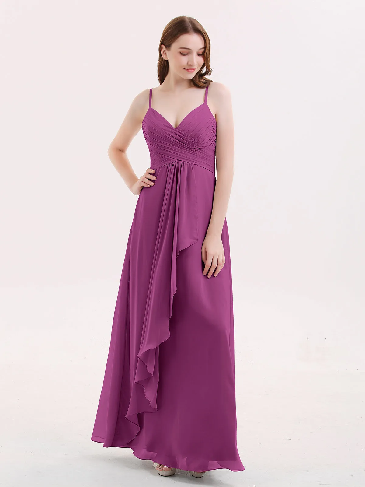 Chiffon Bridesmaid Dresses with Cascade Skirt-Orchid Plus Size