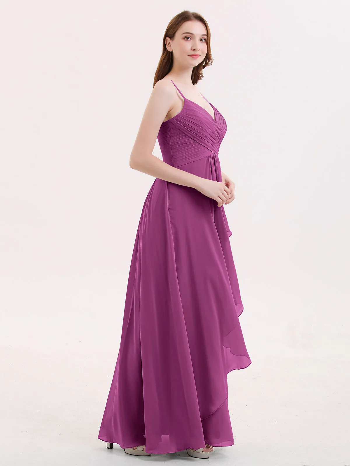 Chiffon Bridesmaid Dresses with Cascade Skirt-Orchid Plus Size