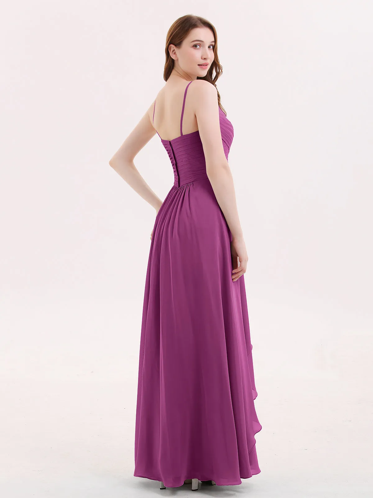 Chiffon Bridesmaid Dresses with Cascade Skirt-Orchid Plus Size