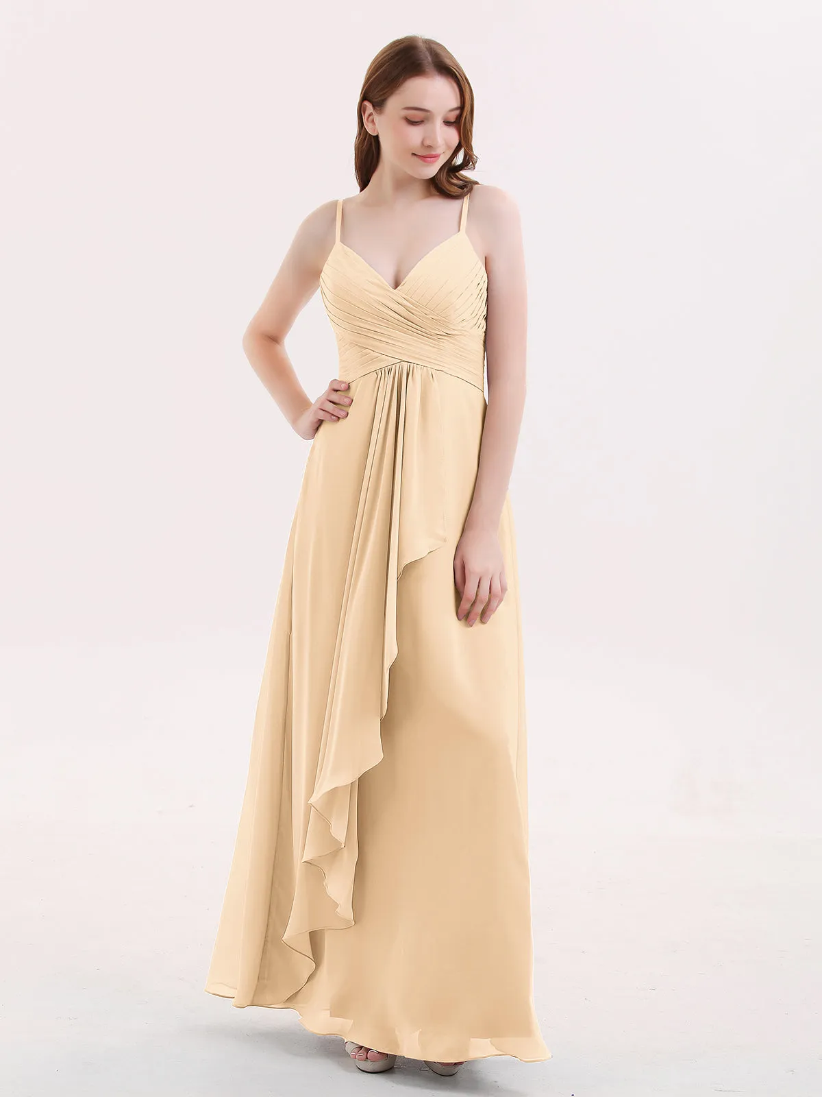 Chiffon Bridesmaid Dresses with Cascade Skirt-Peach Plus Size