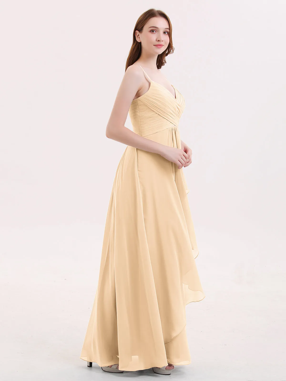 Chiffon Bridesmaid Dresses with Cascade Skirt-Peach