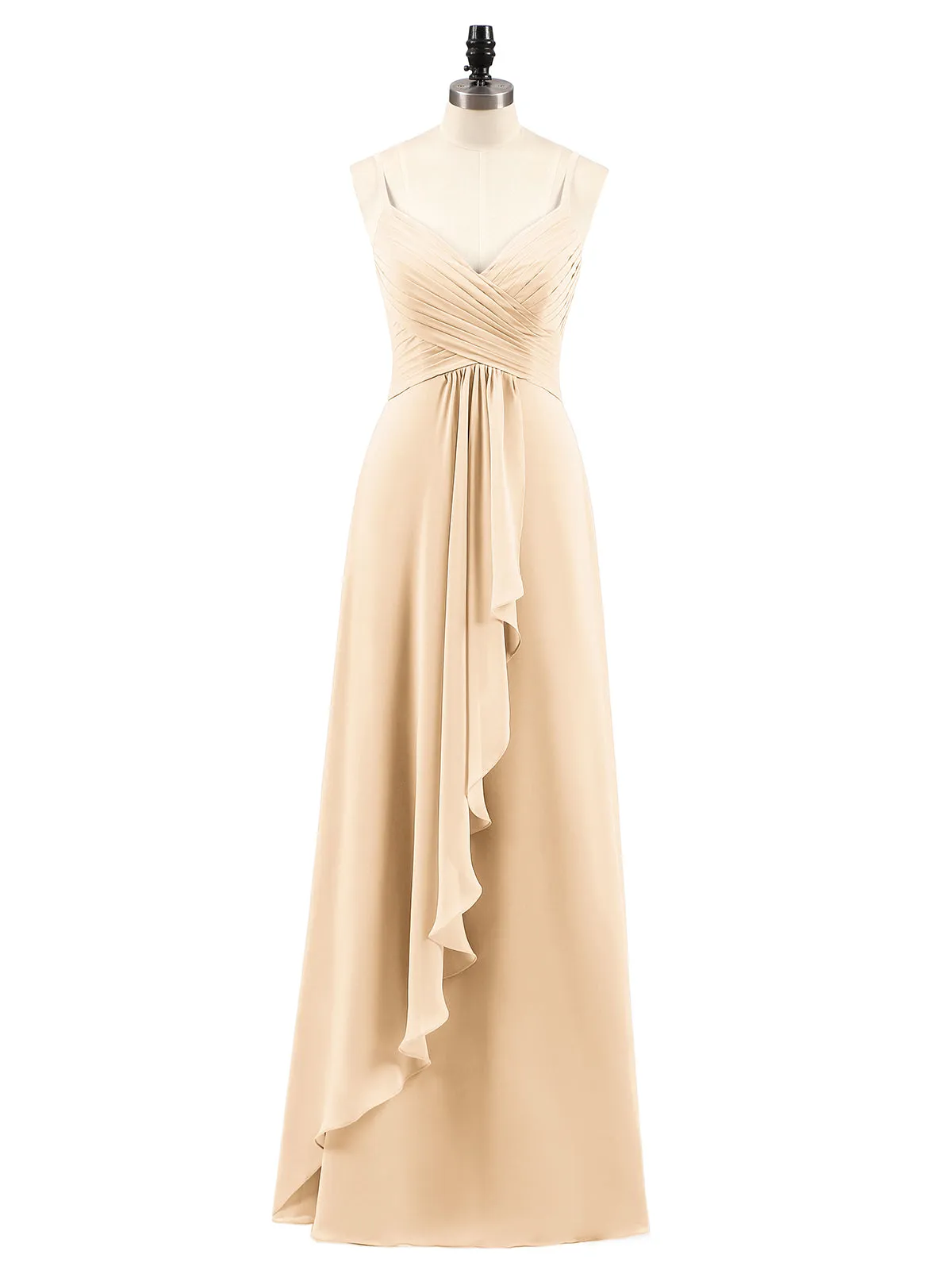 Chiffon Bridesmaid Dresses with Cascade Skirt-Peach