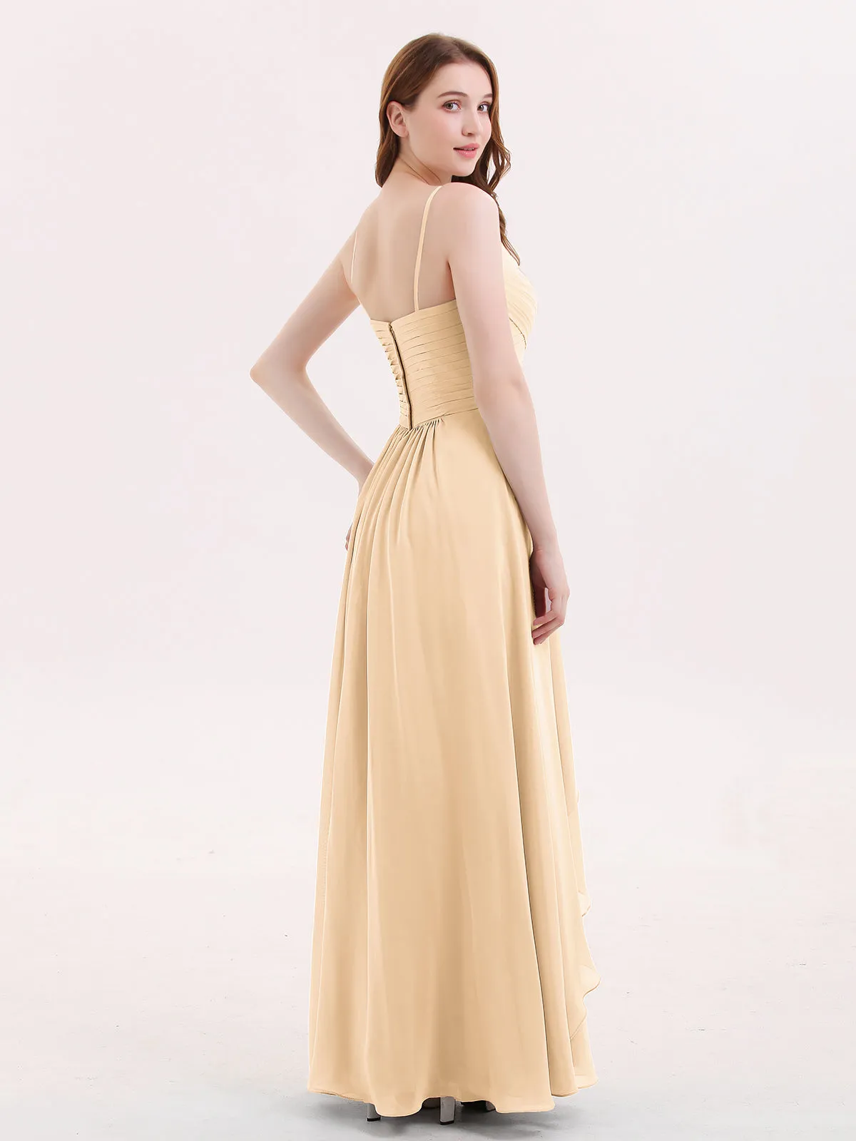 Chiffon Bridesmaid Dresses with Cascade Skirt-Peach