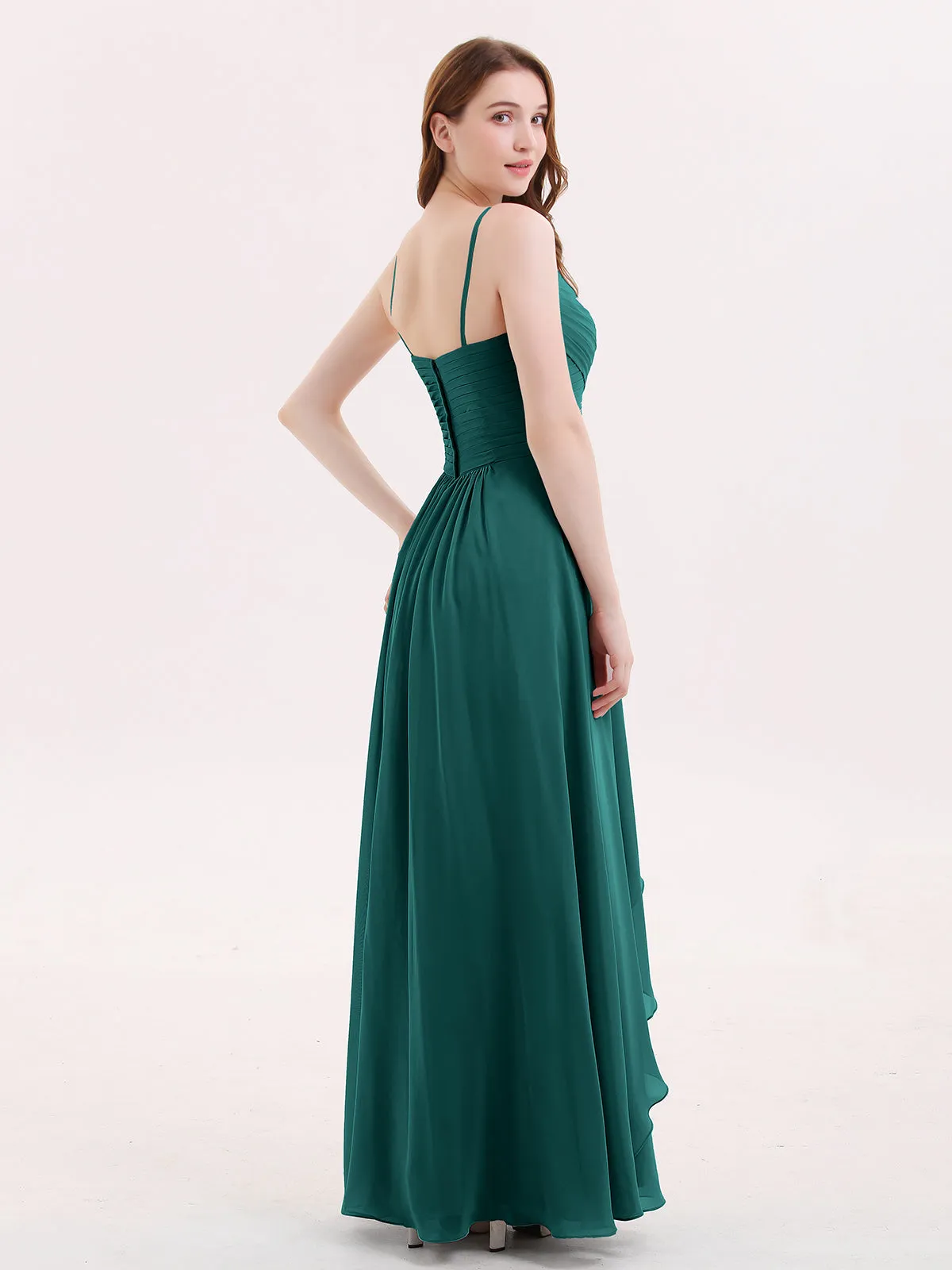 Chiffon Bridesmaid Dresses with Cascade Skirt-Peacock Plus Size