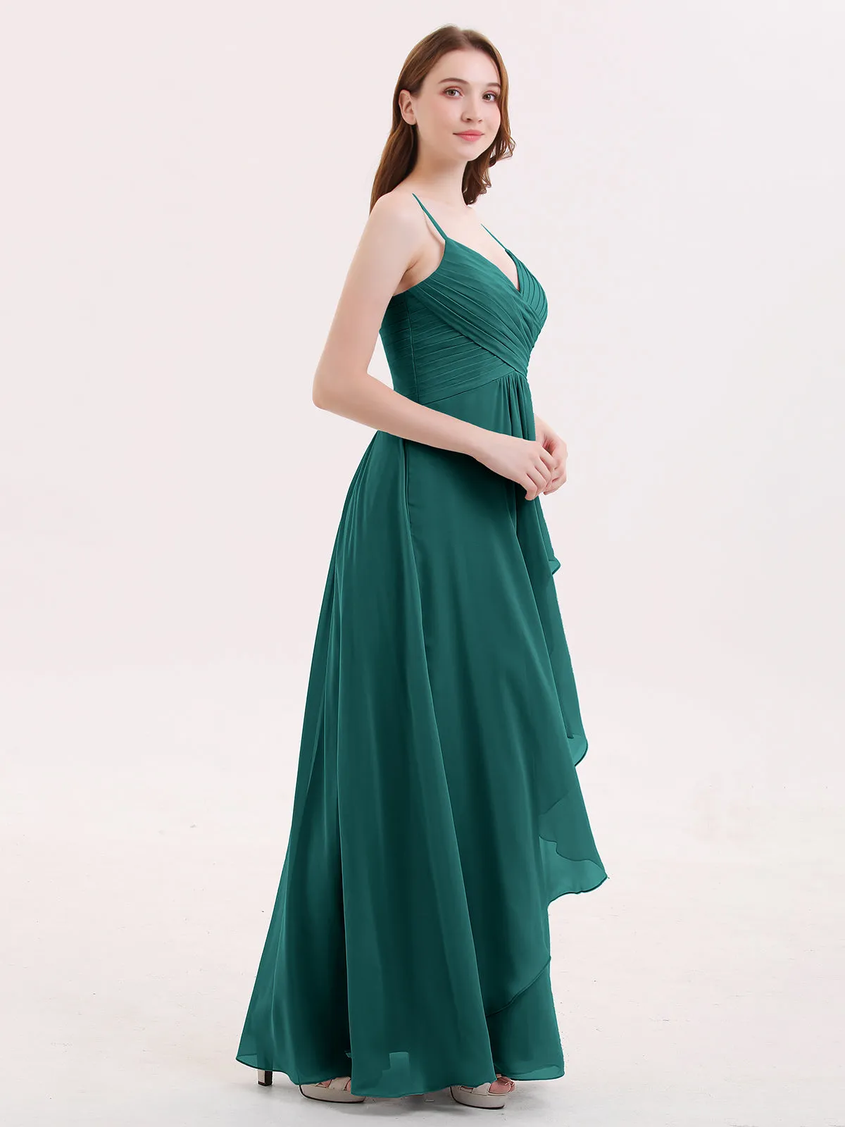 Chiffon Bridesmaid Dresses with Cascade Skirt-Peacock Plus Size