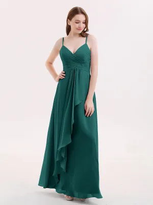 Chiffon Bridesmaid Dresses with Cascade Skirt-Peacock Plus Size