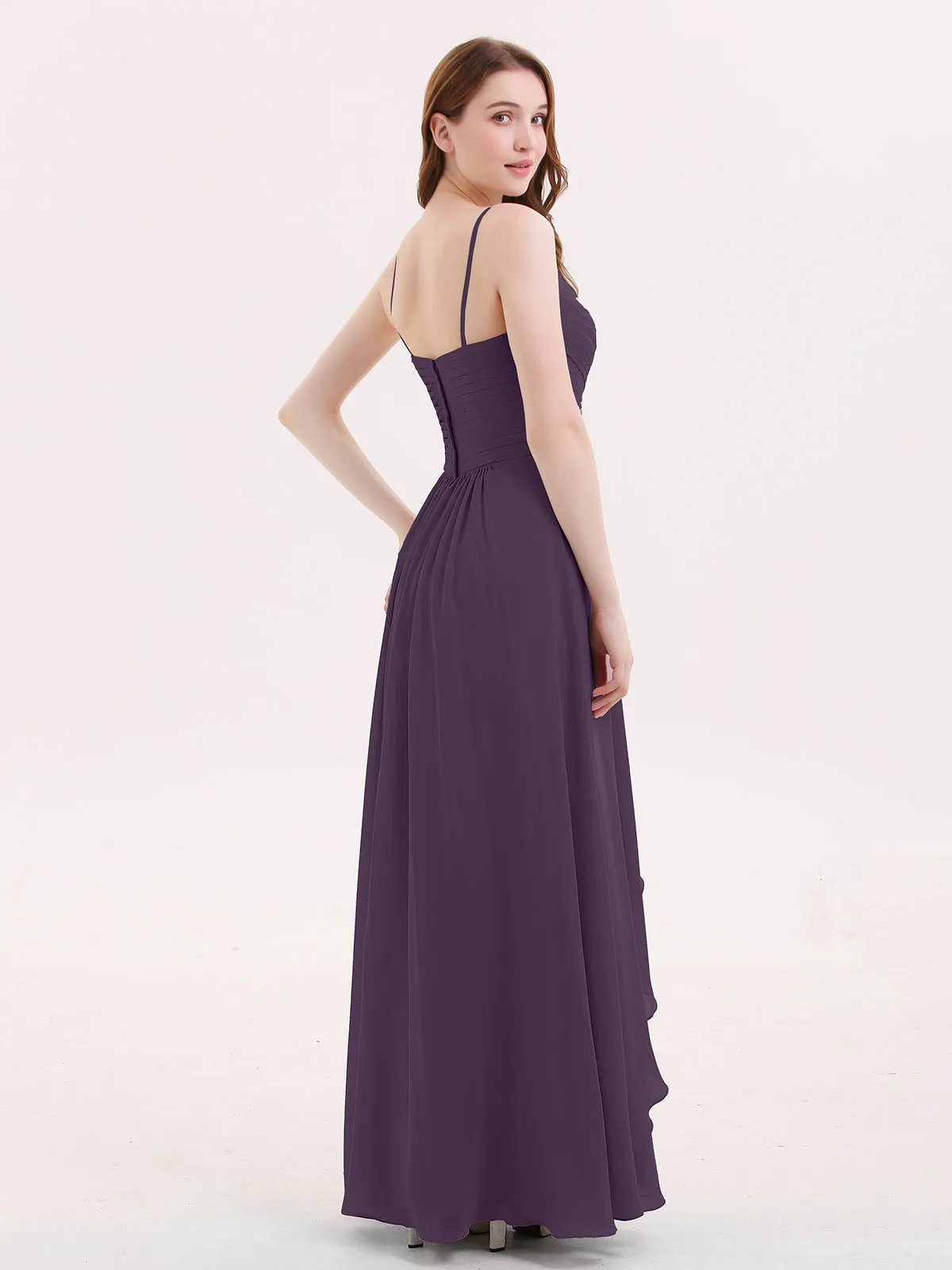 Chiffon Bridesmaid Dresses with Cascade Skirt-Plum