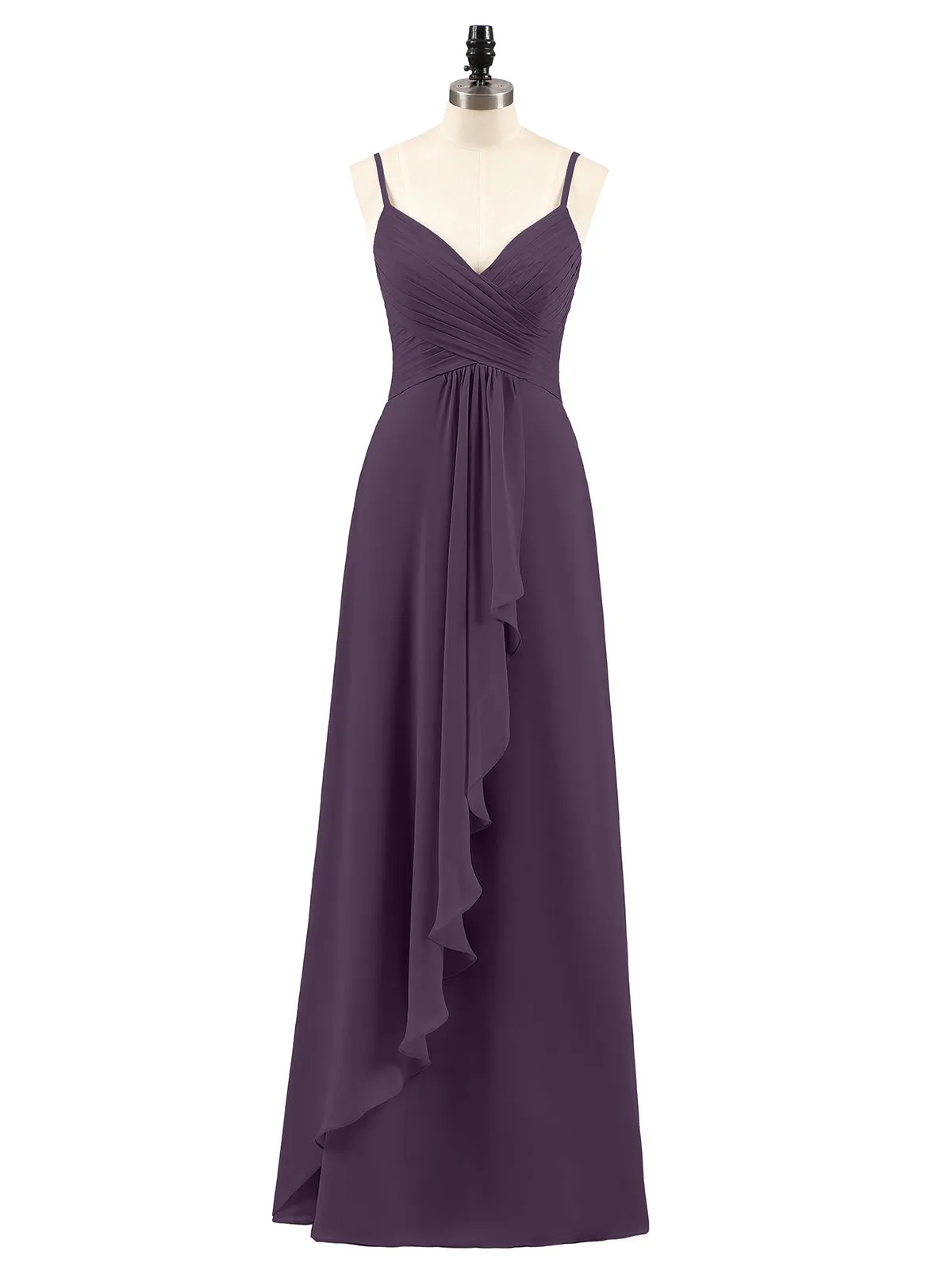 Chiffon Bridesmaid Dresses with Cascade Skirt-Plum