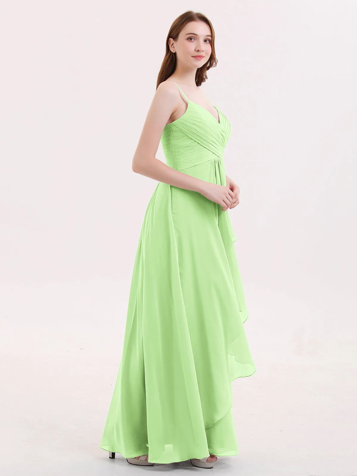 Chiffon Bridesmaid Dresses with Cascade Skirt-Sage