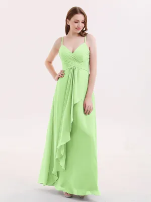 Chiffon Bridesmaid Dresses with Cascade Skirt-Sage