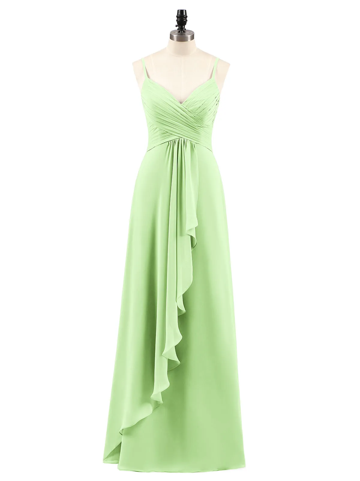 Chiffon Bridesmaid Dresses with Cascade Skirt-Sage