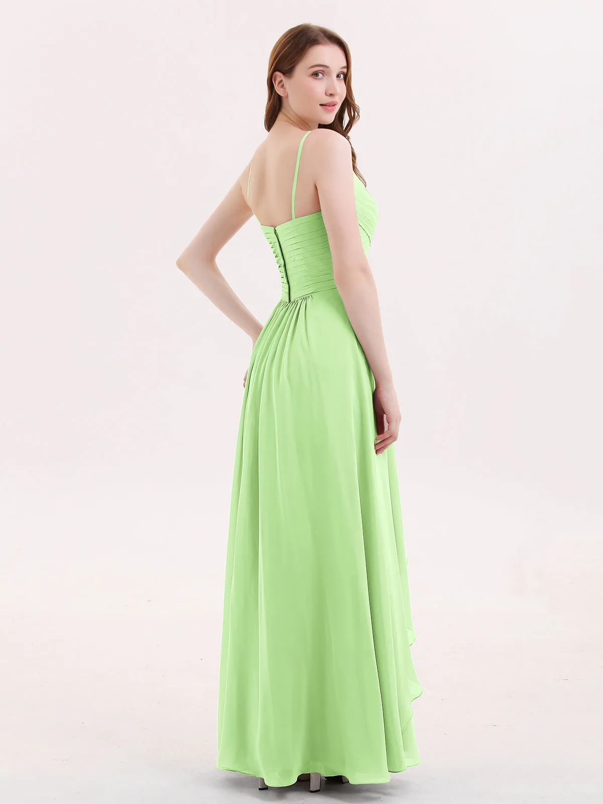 Chiffon Bridesmaid Dresses with Cascade Skirt-Sage