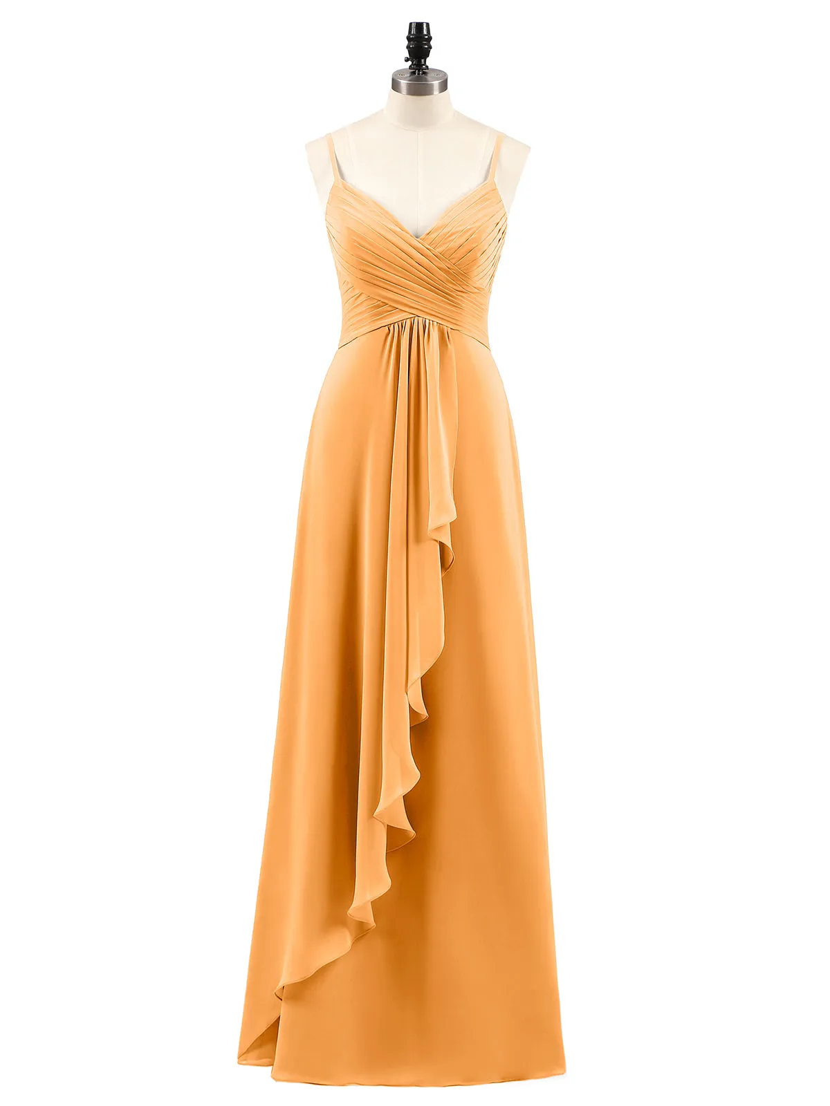 Chiffon Bridesmaid Dresses with Cascade Skirt-Tangerine Plus Size