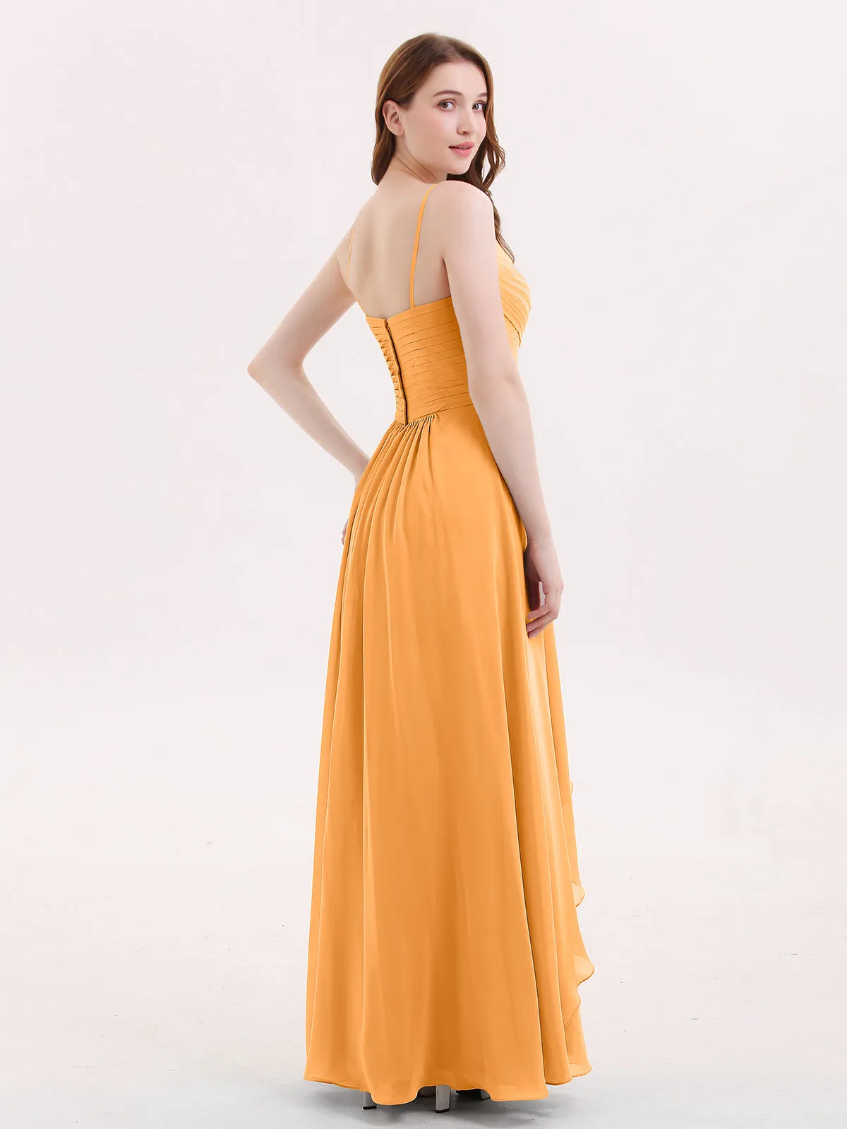 Chiffon Bridesmaid Dresses with Cascade Skirt-Tangerine Plus Size