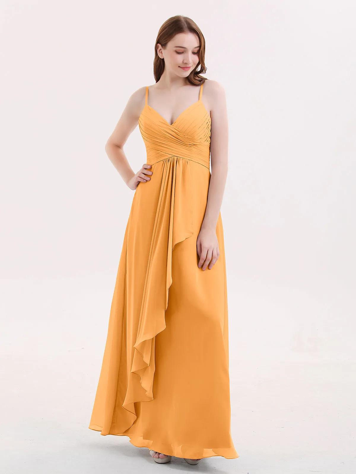 Chiffon Bridesmaid Dresses with Cascade Skirt-Tangerine Plus Size