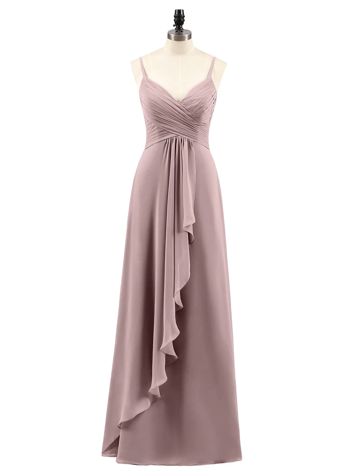 Chiffon Bridesmaid Dresses with Cascade Skirt-Vintage Mauve Plus Size