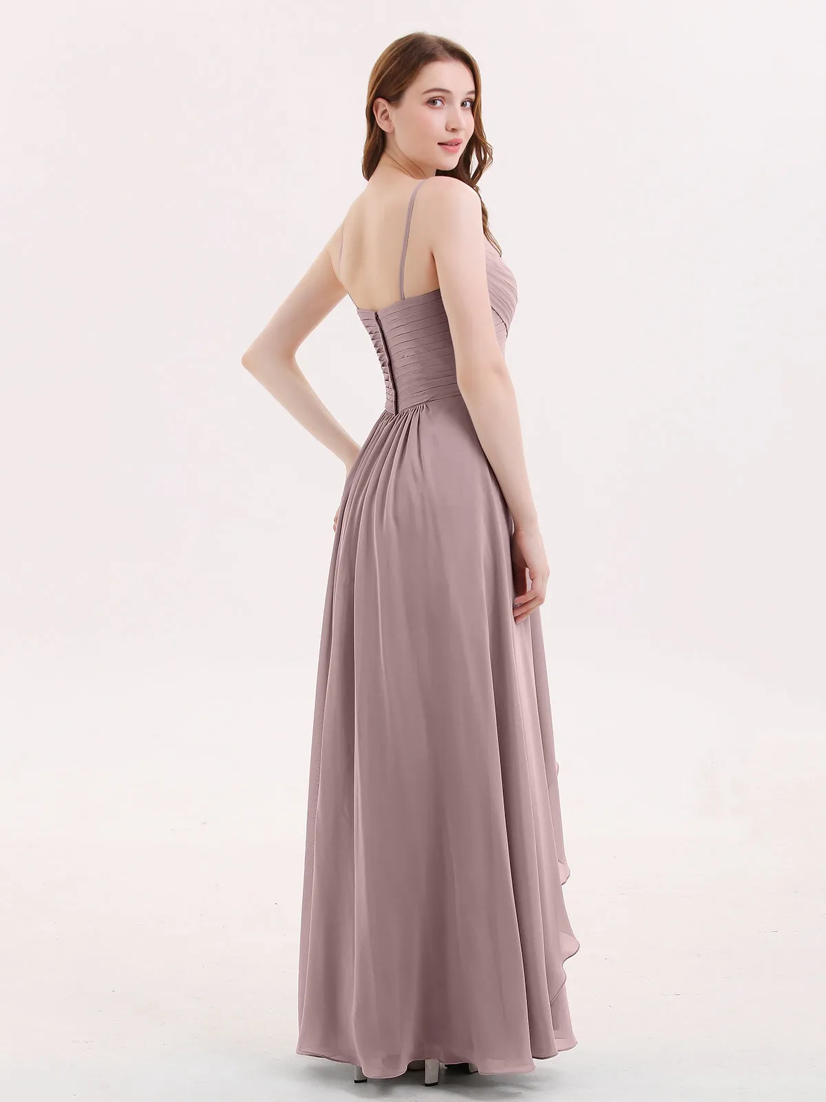 Chiffon Bridesmaid Dresses with Cascade Skirt-Vintage Mauve Plus Size