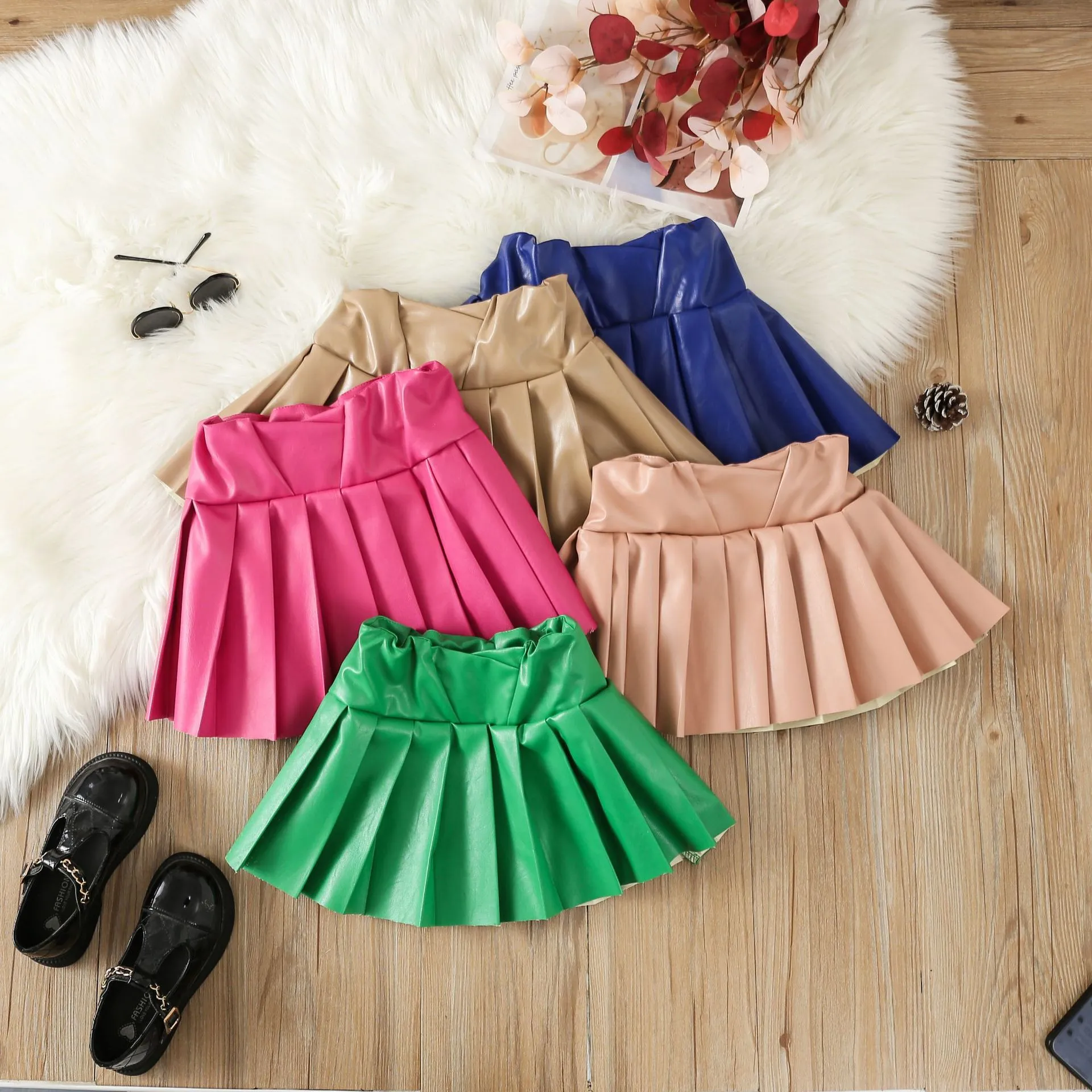 Children's PU pleated skirt short skirt AY3086