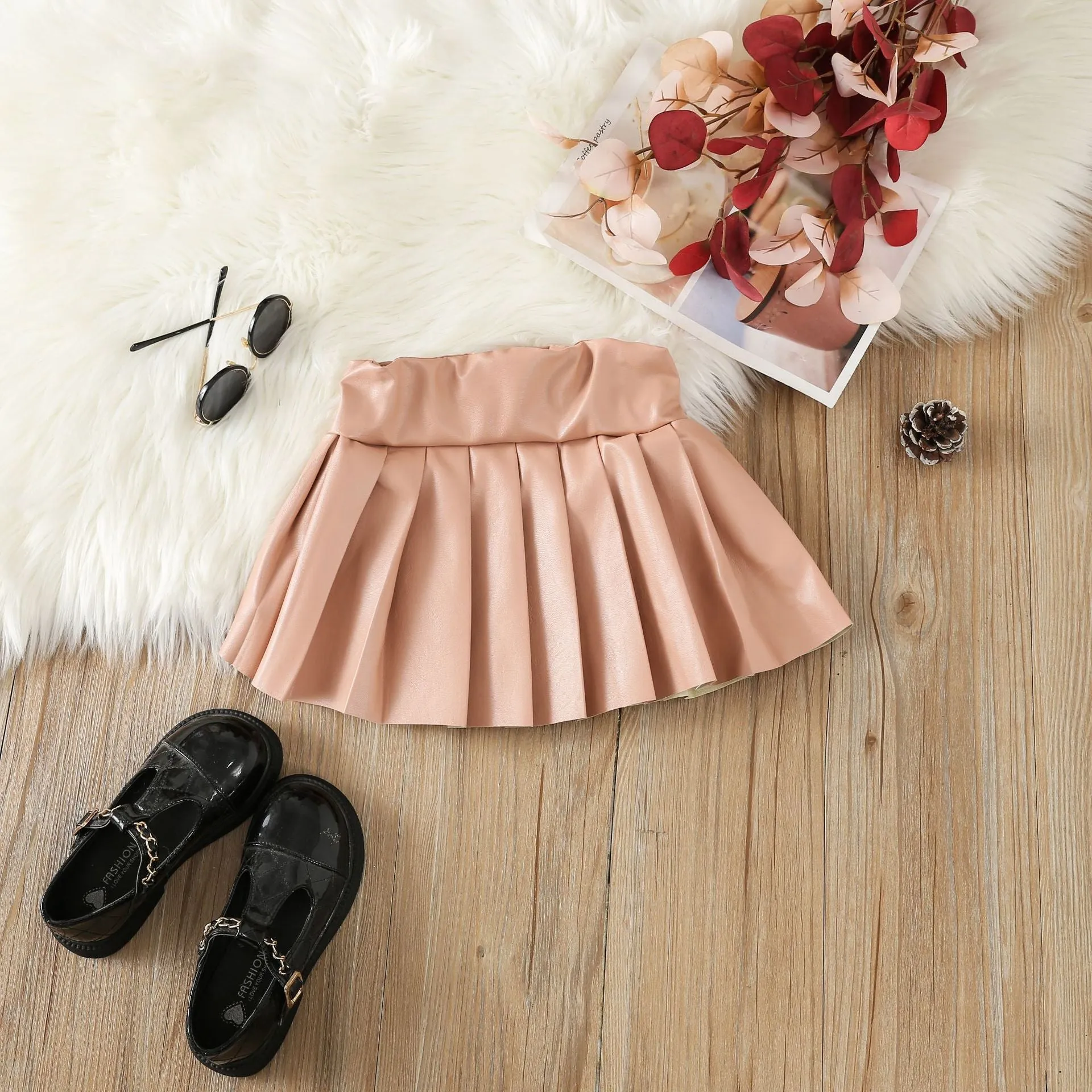 Children's PU pleated skirt short skirt AY3086