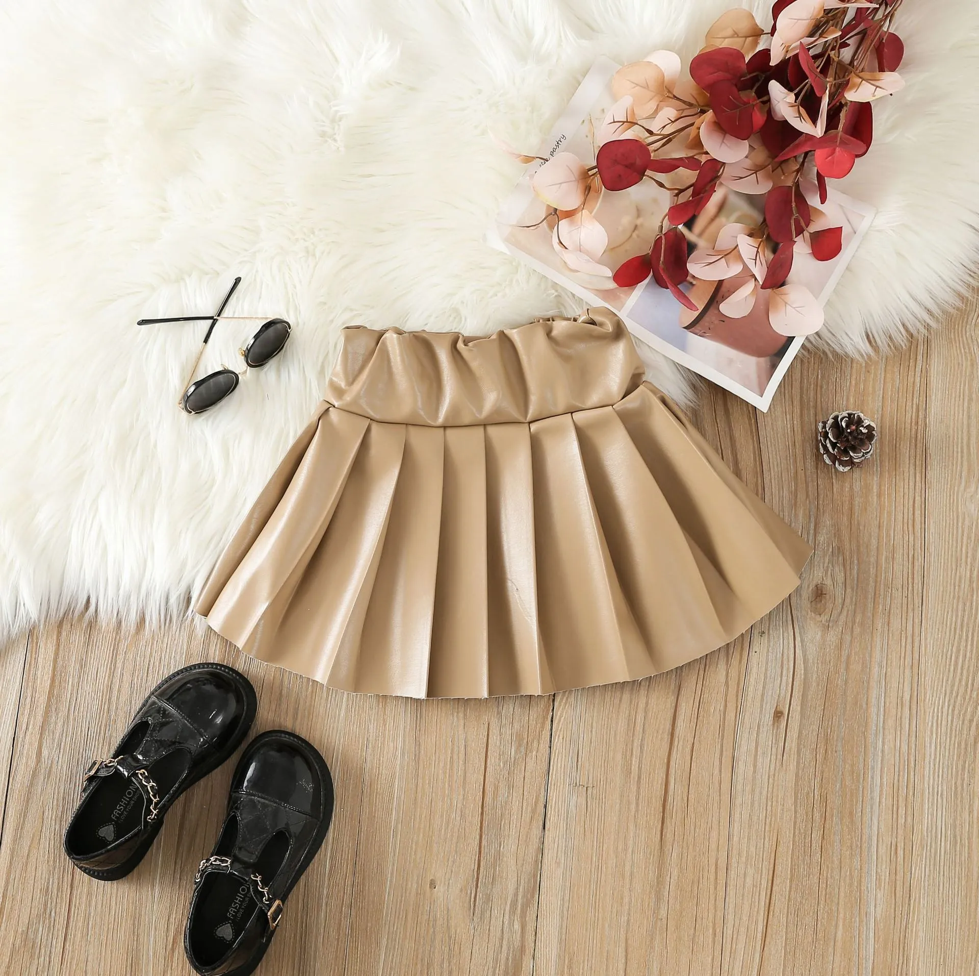 Children's PU pleated skirt short skirt AY3086