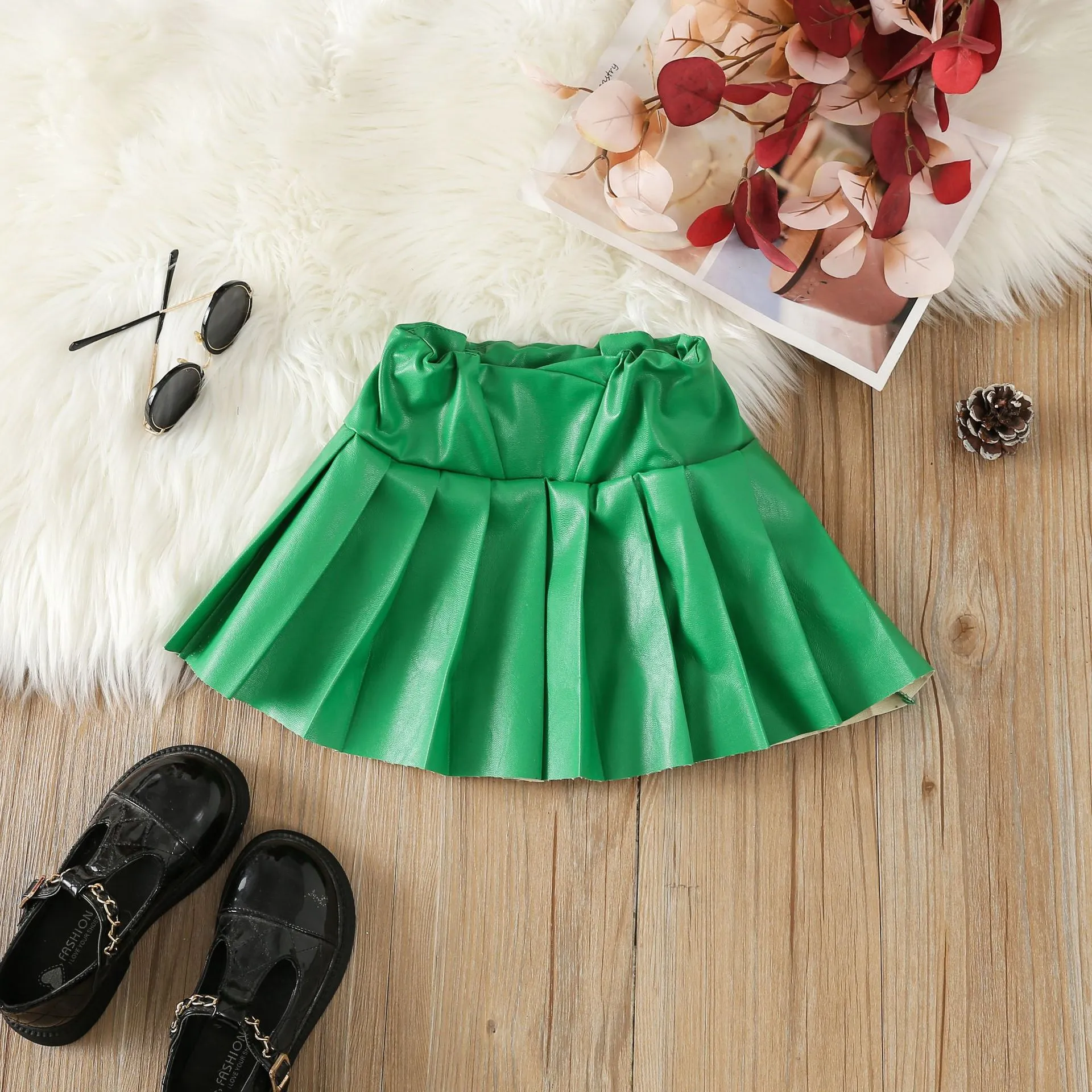 Children's PU pleated skirt short skirt AY3086