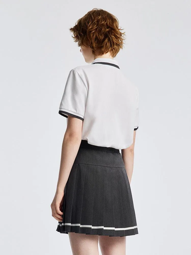 College Style Suit Shirt And Mini Pleated Skirt