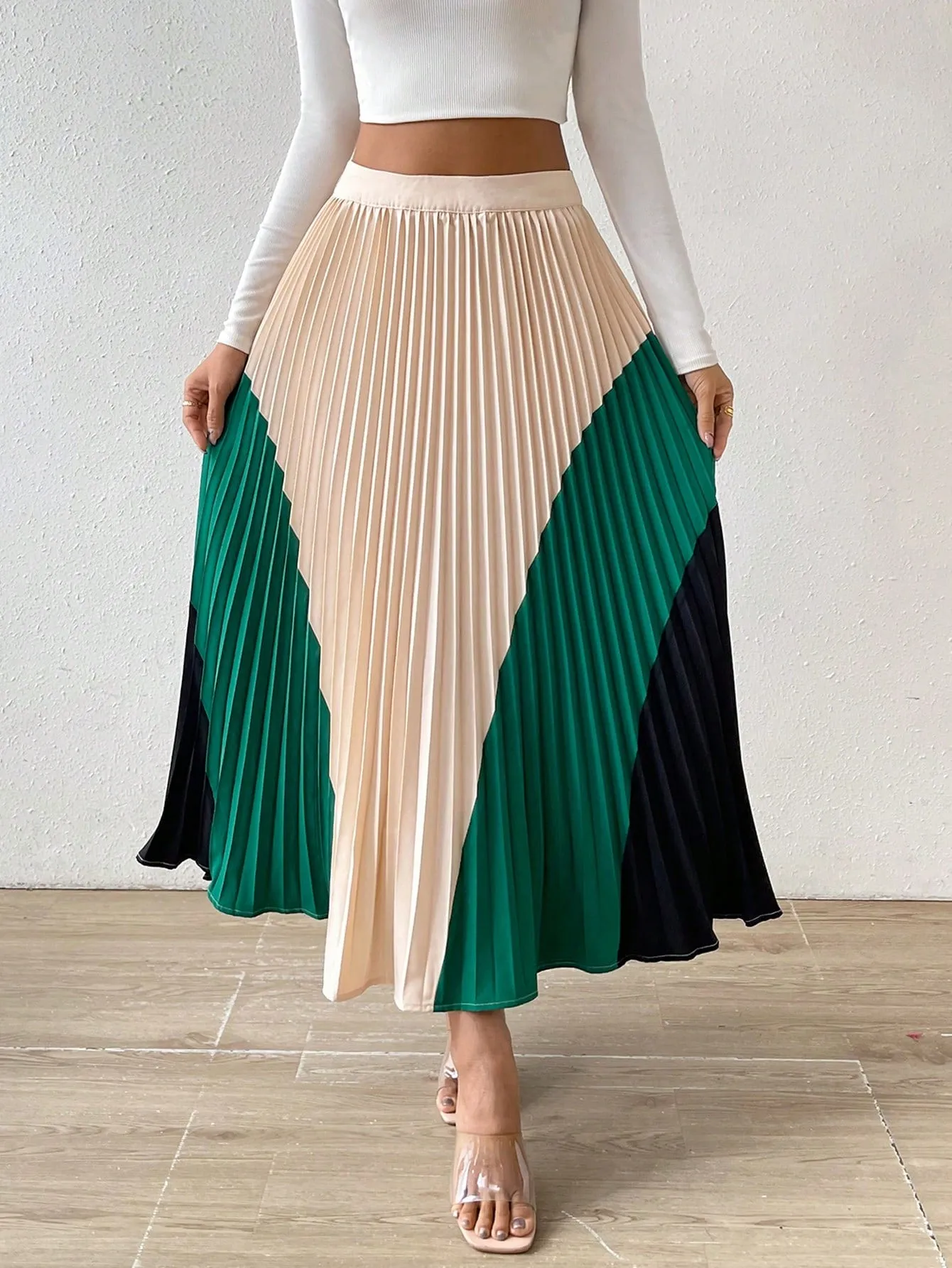 Color block Pleated Skirt