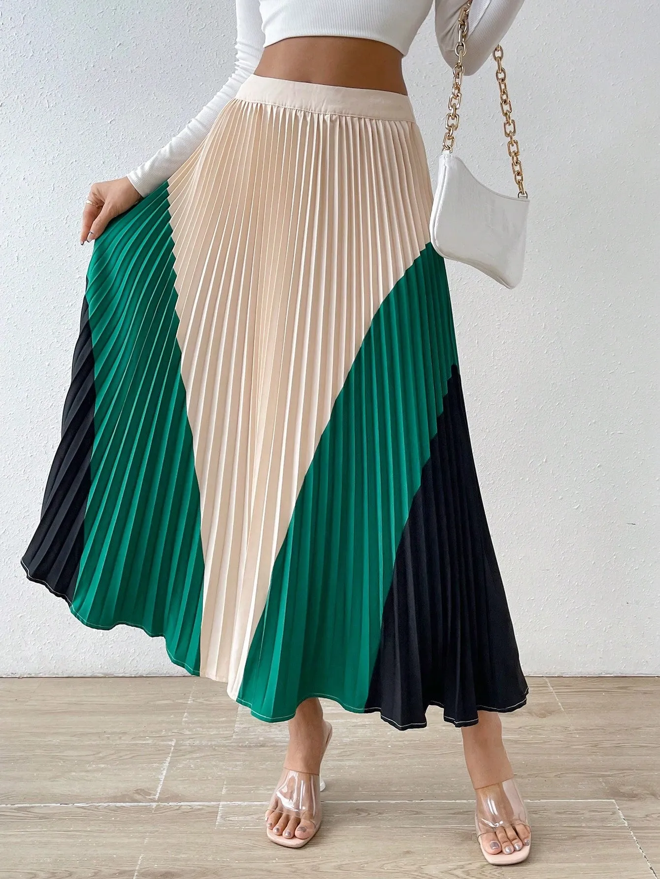 Color block Pleated Skirt