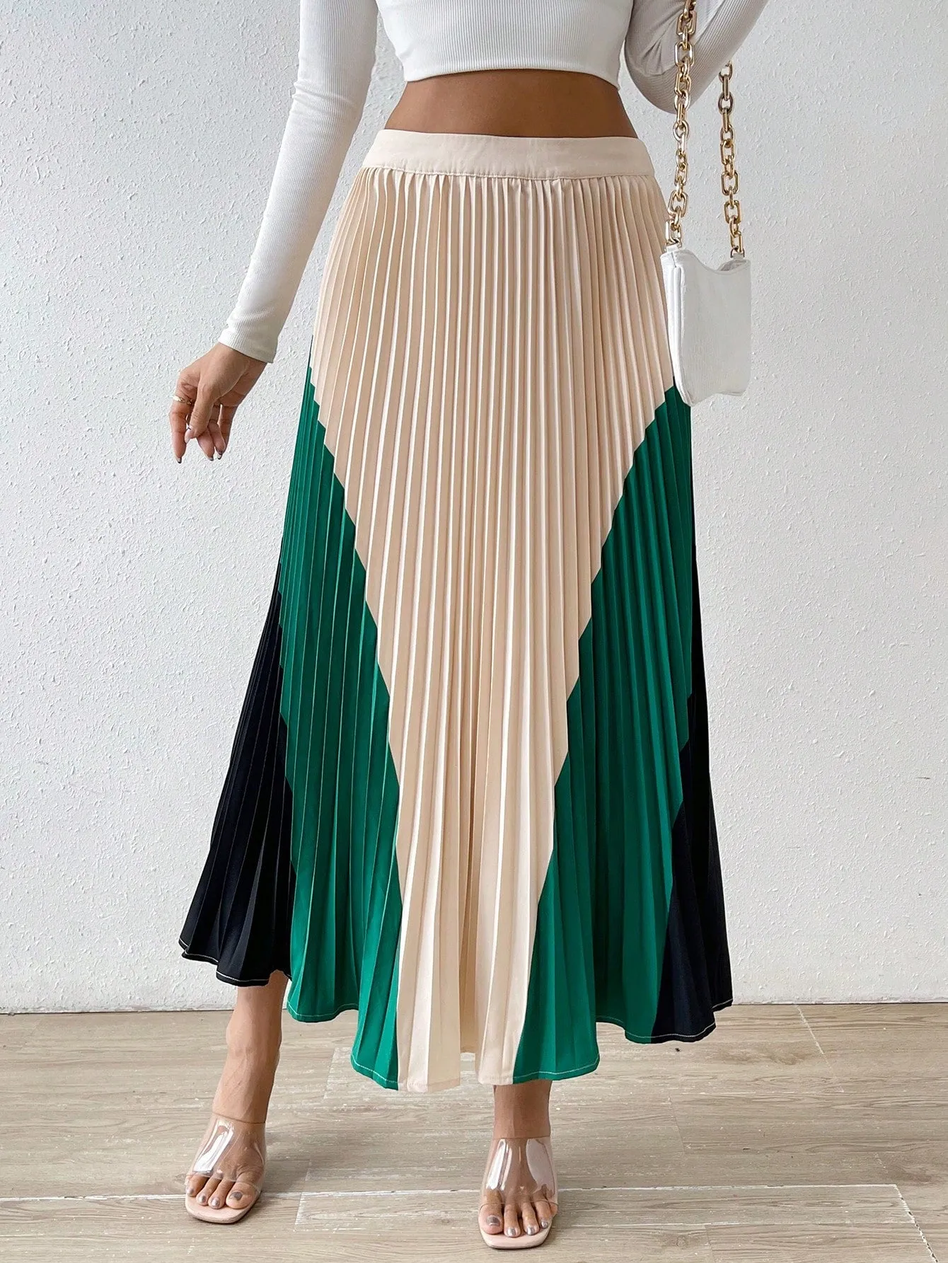 Color block Pleated Skirt