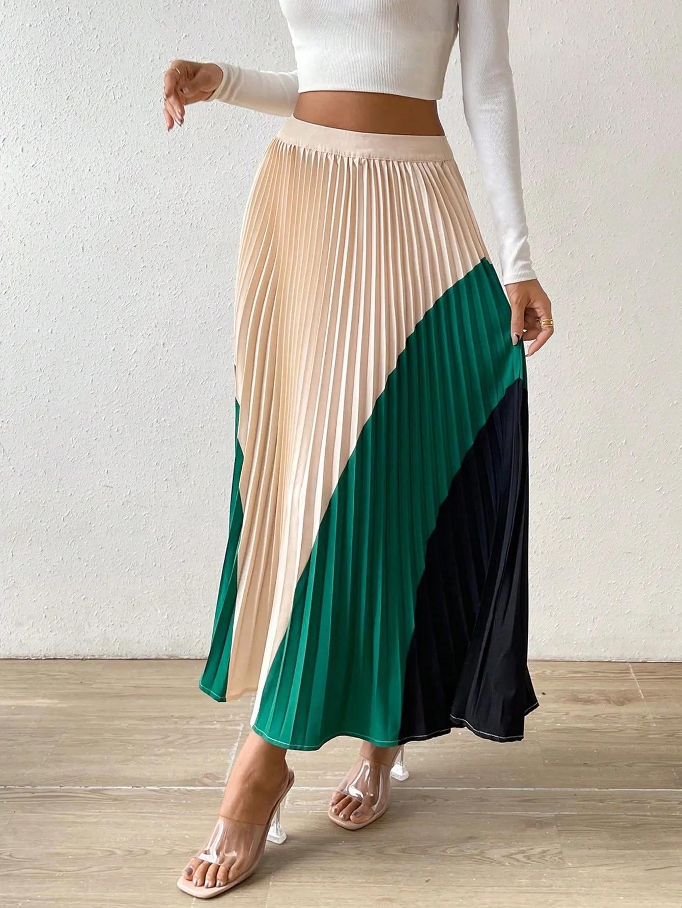 Color block Pleated Skirt