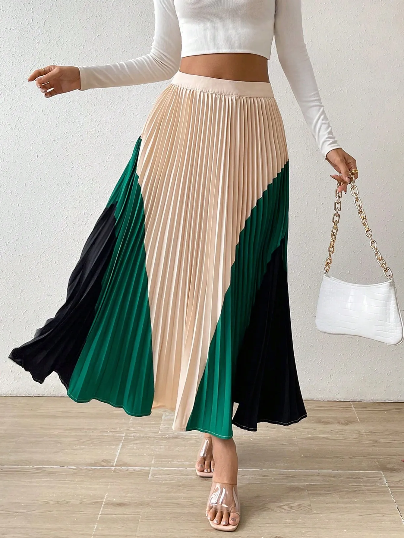 Color block Pleated Skirt